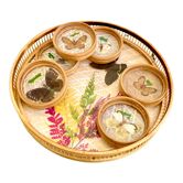 Bamboo butterfly tray and 6 vintage coasters