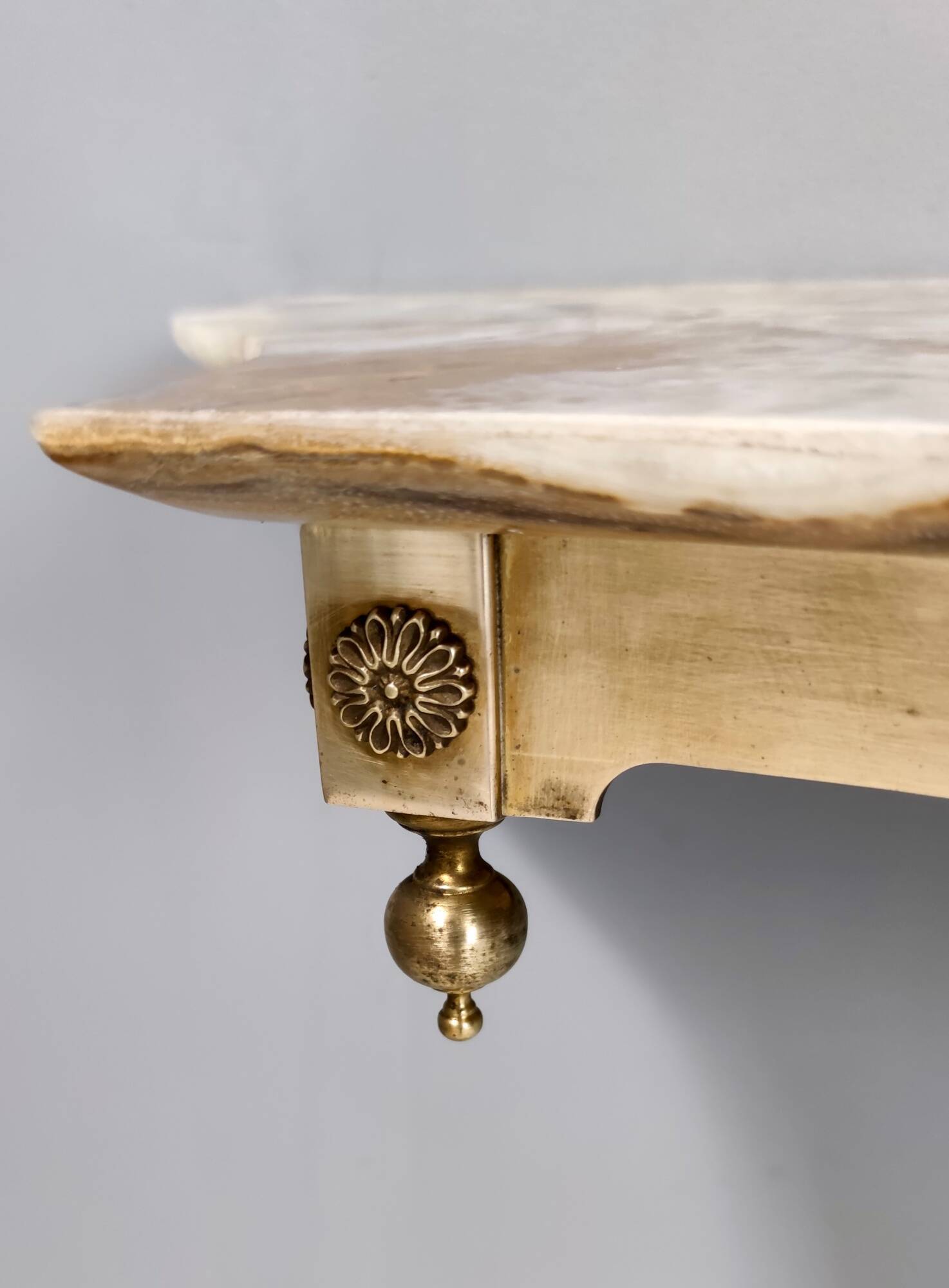 Vintage Wall-Mounted Brass Console Table with Yellow Onyx Top, Italy