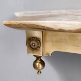 Table Console Murale Vintage en Laiton avec Plateau en Onyx Jaune, Italie