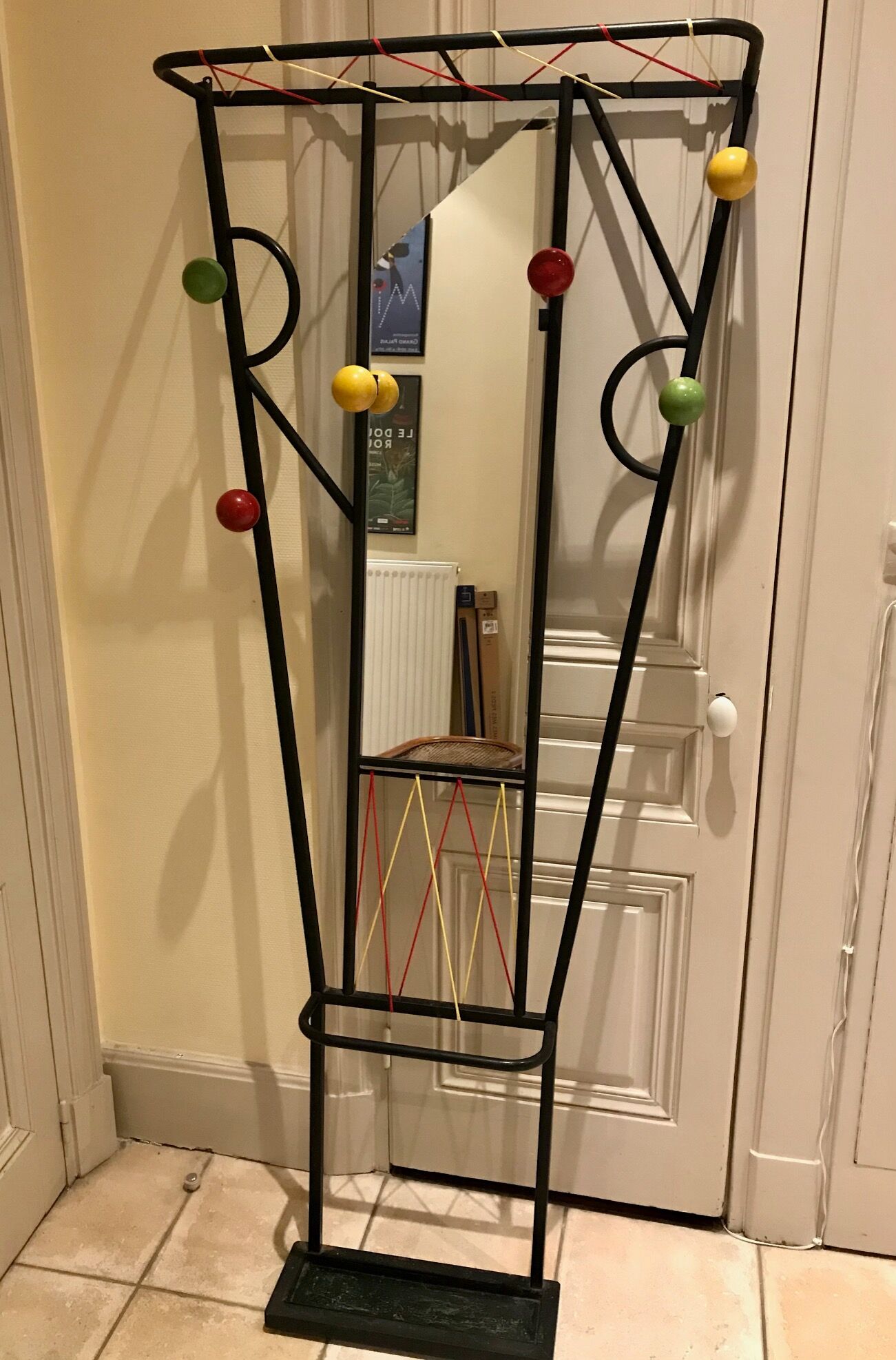 60s wall dressing room door, with colorful balls