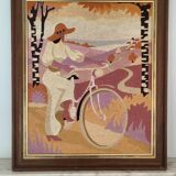Canvas print of a woman on a bike