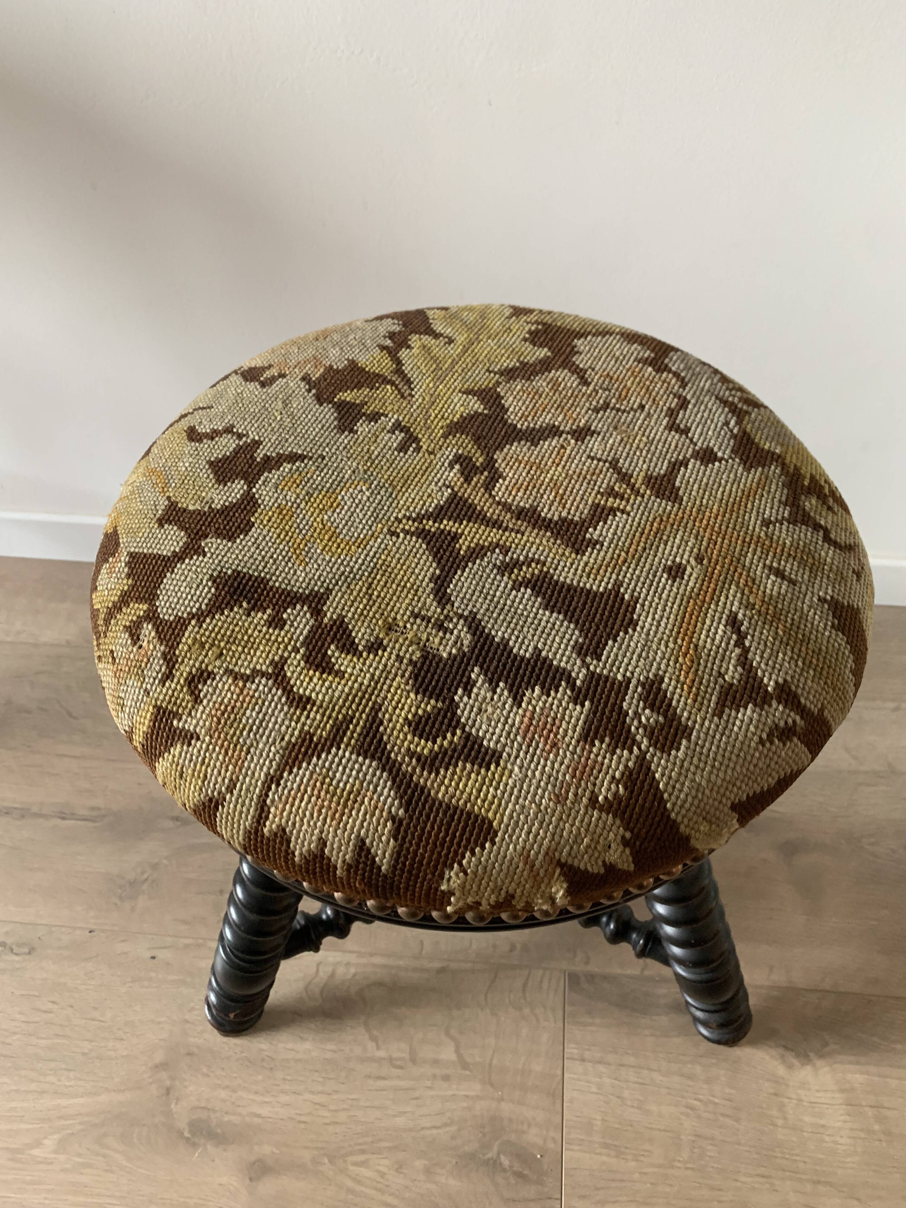 Antique Vintage Wooden Napoleon III Piano Stool