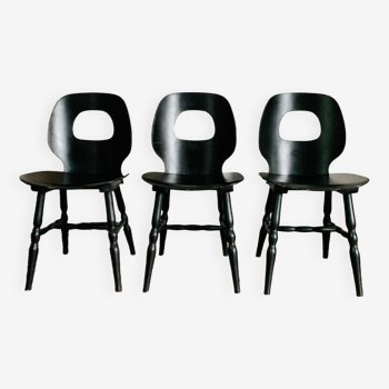 Ensemble de 3 chaises noires modèle œil de Baumann