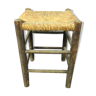 Tabouret en bois et paille vintage