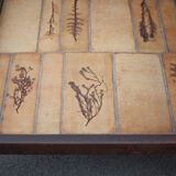 Herbarium ceramic coffee table with wooden structure, capron table, interior decoration