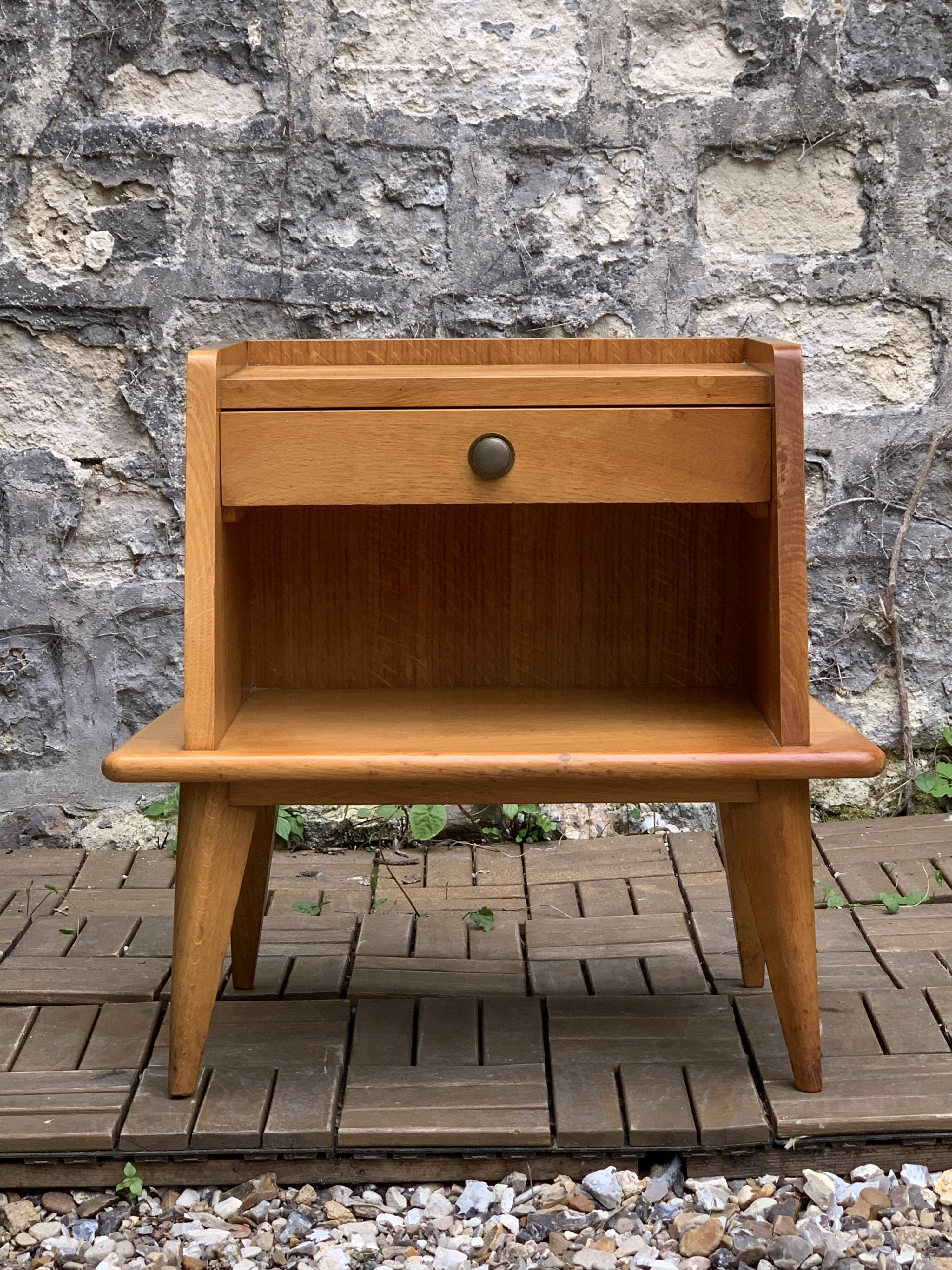 Solid oak compass feet bedside table 1950