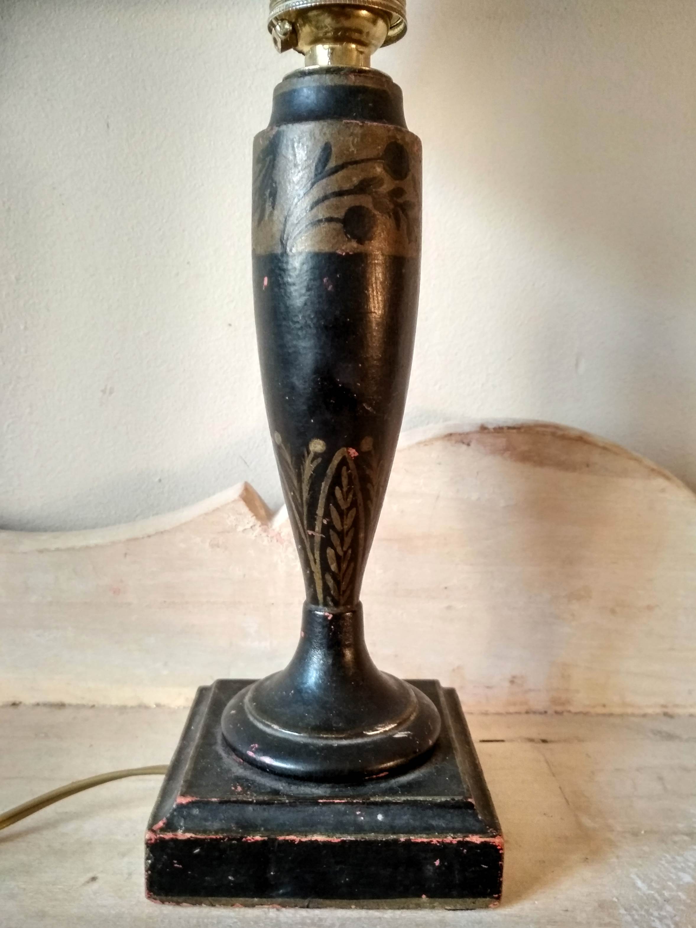 Turned wooden bedside lamp painted art deco style
