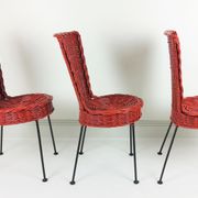 3 chaises en rotin et métal 1950
