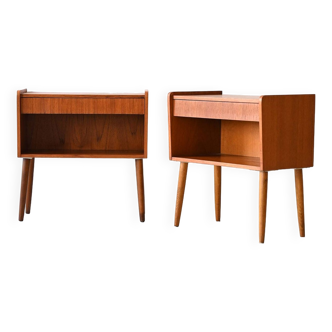 Scandinavian teak nightstands with open compartment