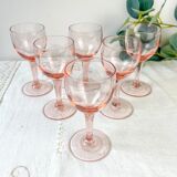 6 vintage faceted pink red wine glasses – 1950s – French elegance