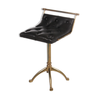 Vintage leather & gilt brass harper's stool 1950s france.