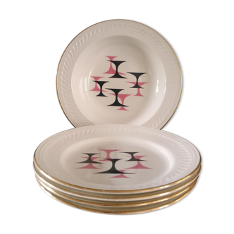 Lot 4 assiettes et plat rond faïence vintage