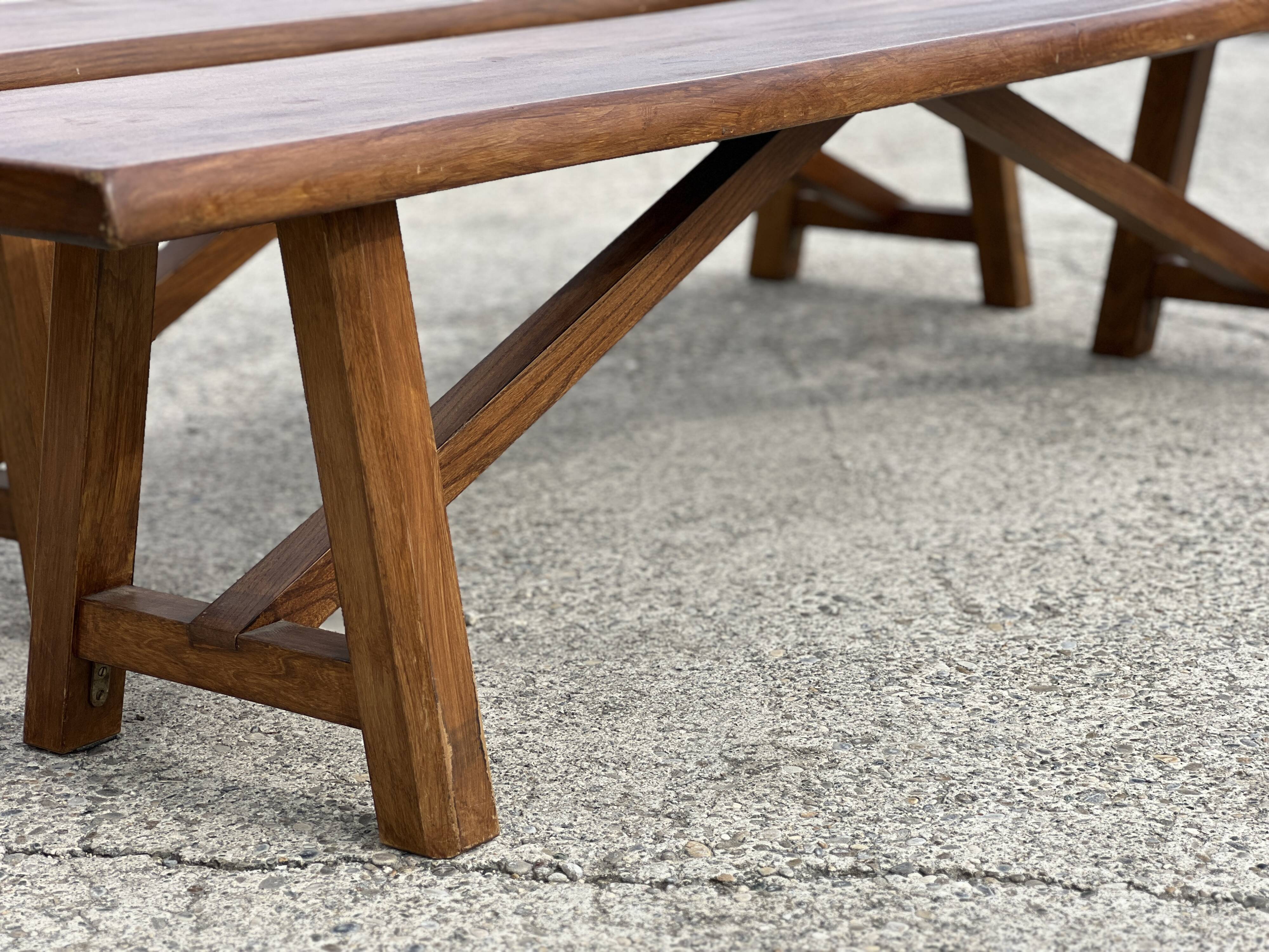 Pair of vintage solid wood benches from the 1960s.