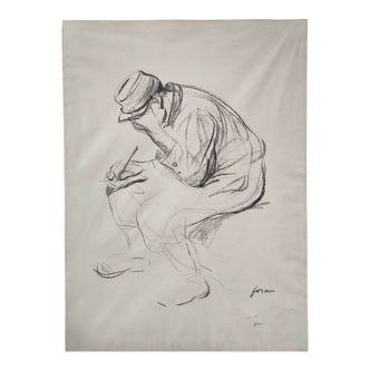The hairy writer - original drawing - signed - Jean-Louis Forain (1852-1931)