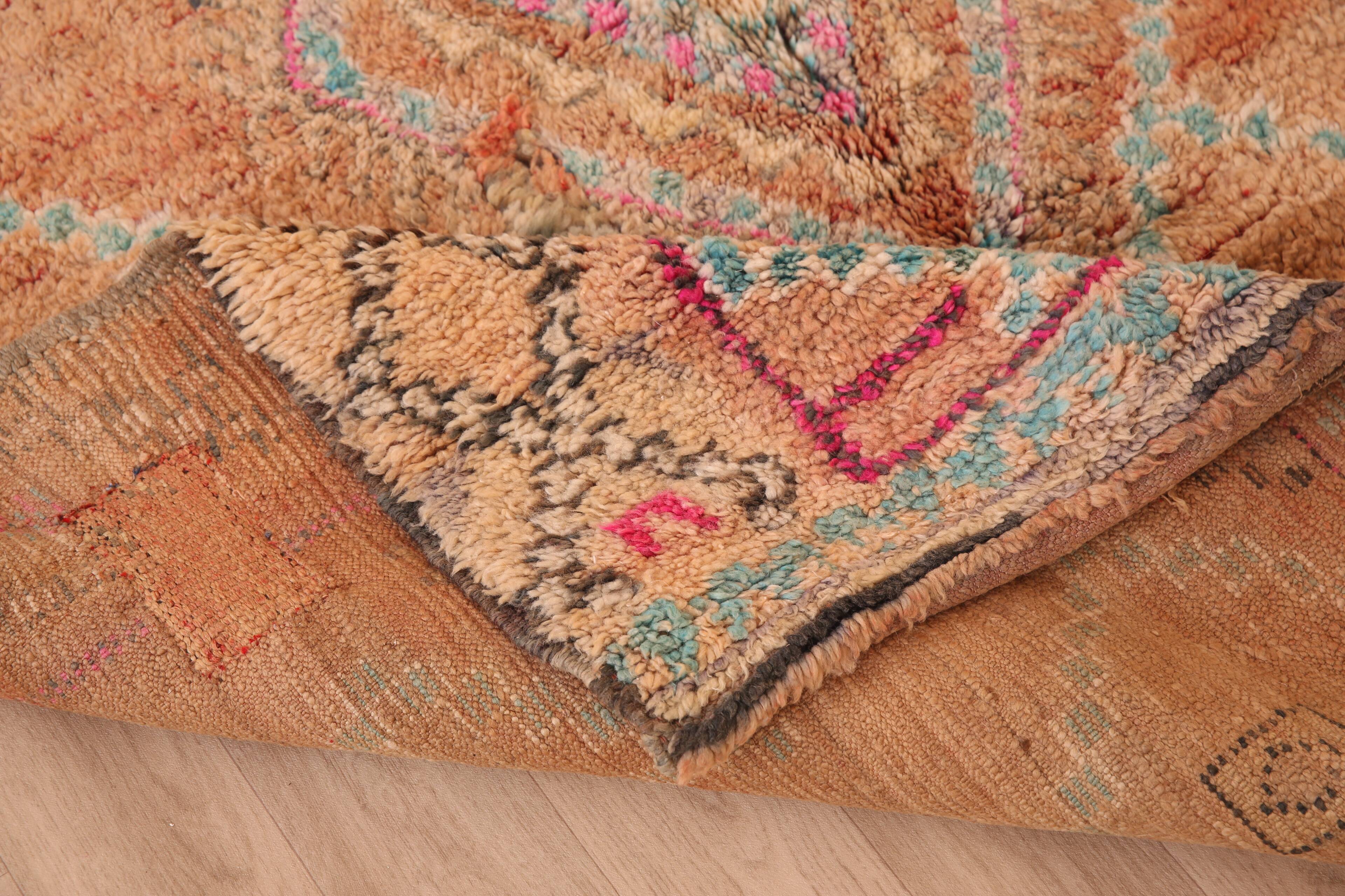 Peach Vintage Moroccan Rug 170 x 230 cm, Berber Wool Rug, Handmade Boho Rug