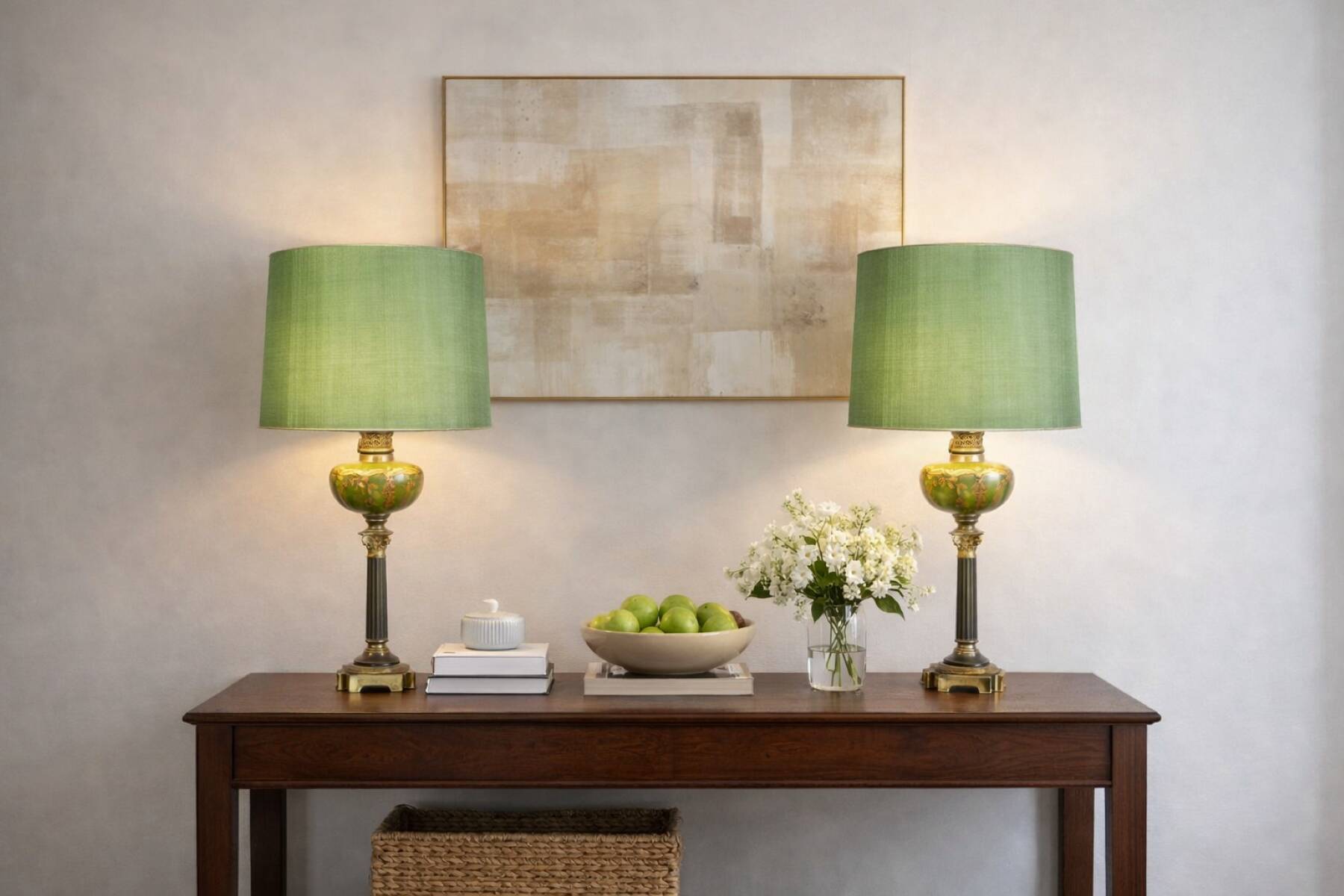 Vintage Pair of Table Lamps in a Classical Style with Decorative Bases and