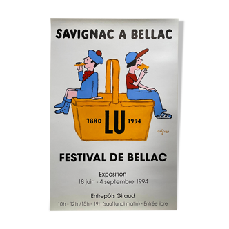 Affiche originale Exposition "Savignac à Bellac" Biscuits Lu 44x66cm 1994