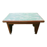 wooden stool on top skaï, vintage