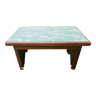 wooden stool on top skaï, vintage