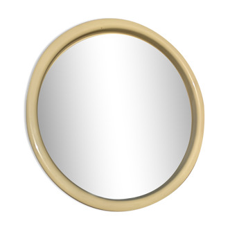 Vintage mirror 70 round white ecru plastic