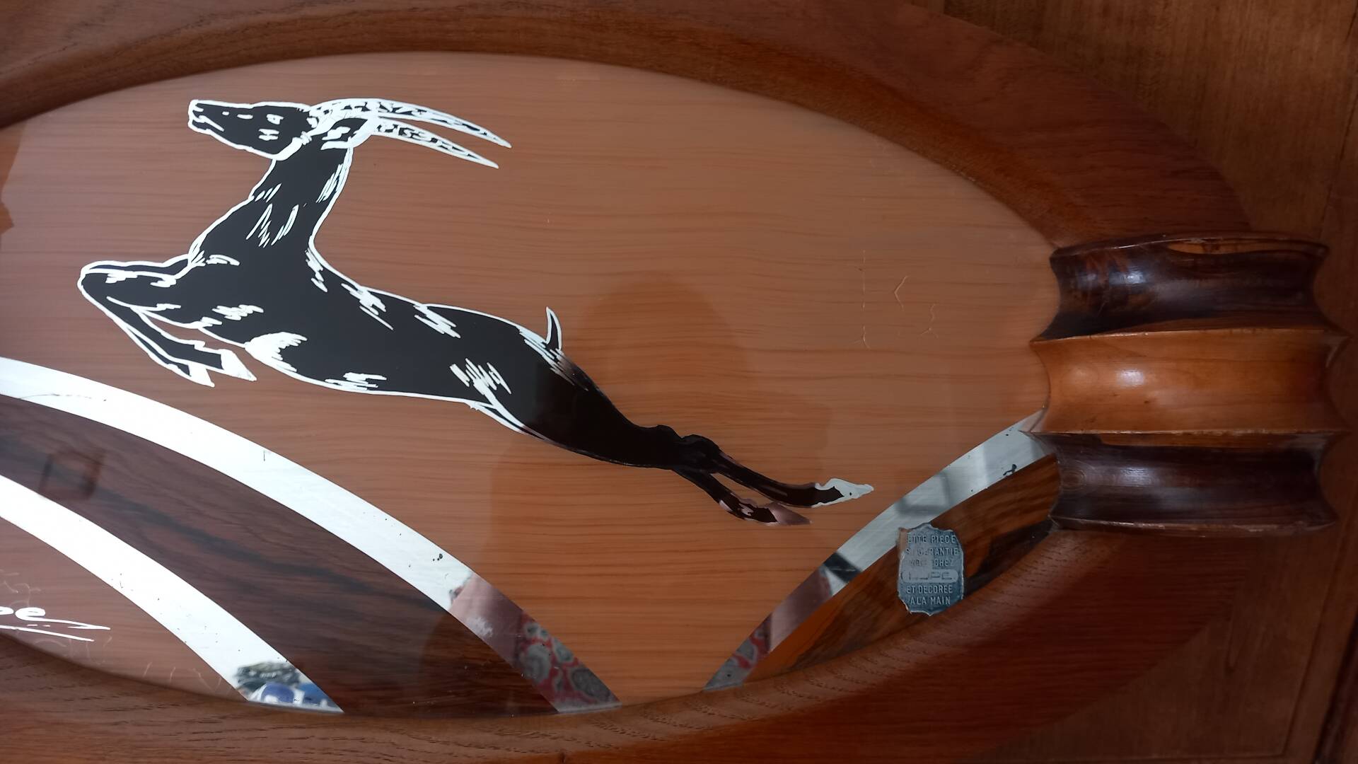 Art Deco service tray in wood and mirror signed Dope, 1930s.