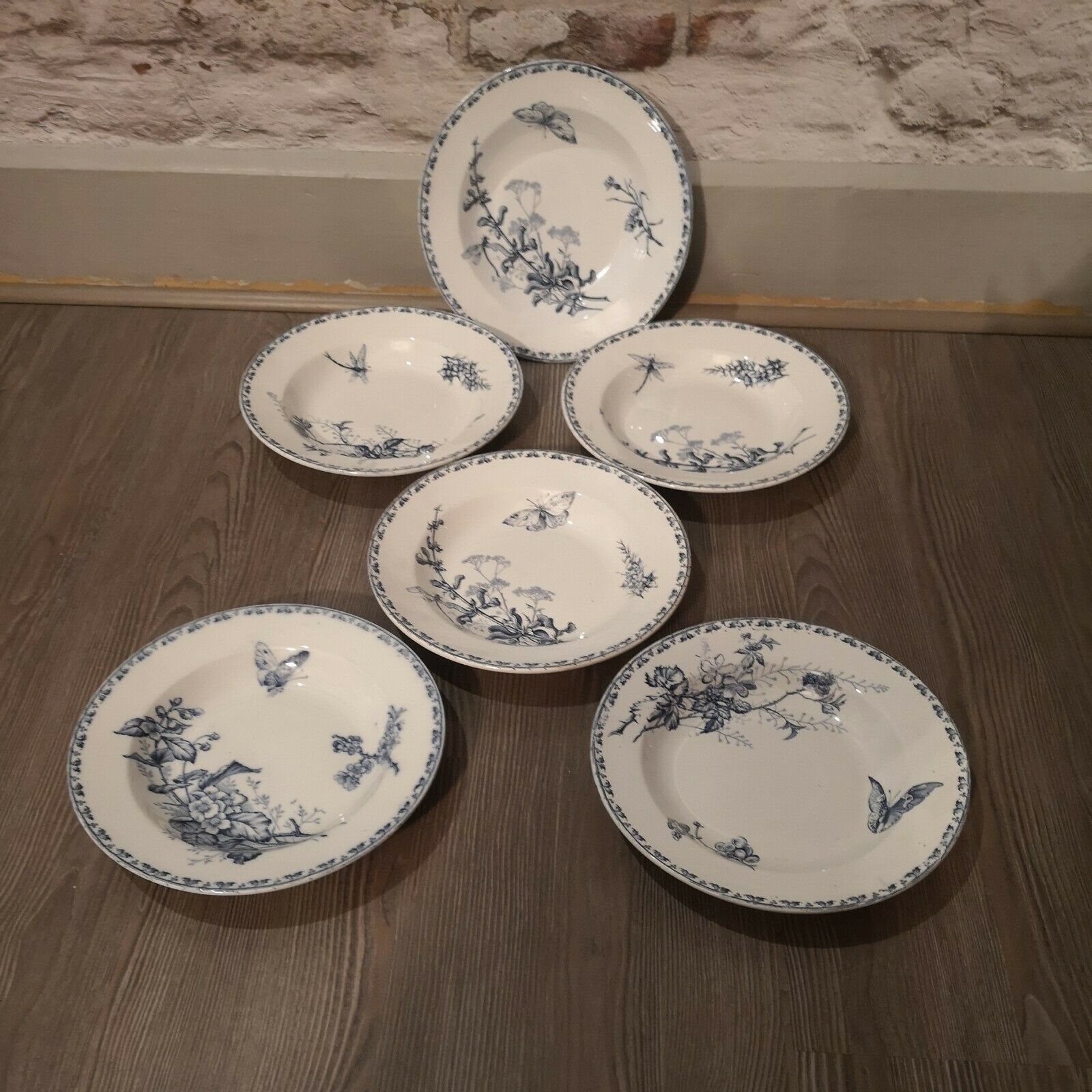 Series of 6 hollow plates in Sarreguemines earthenware model Carmen