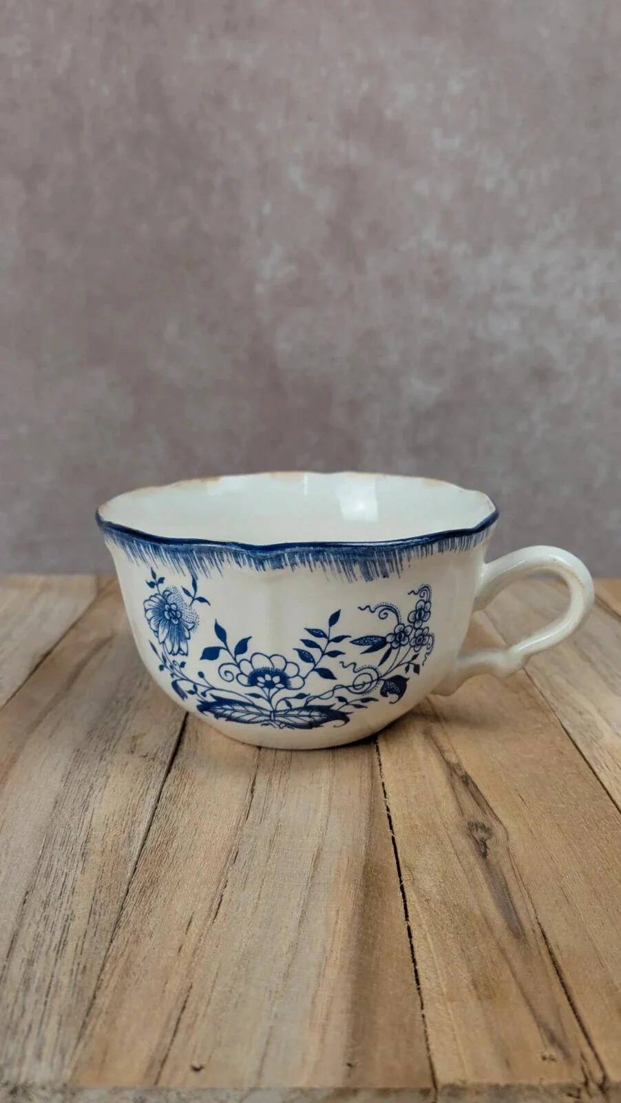 Antique Sarreguemines blue & white cup – French earthenware