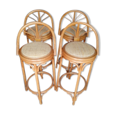 4 tabourets haut bar en rotin ep vintage 1980
