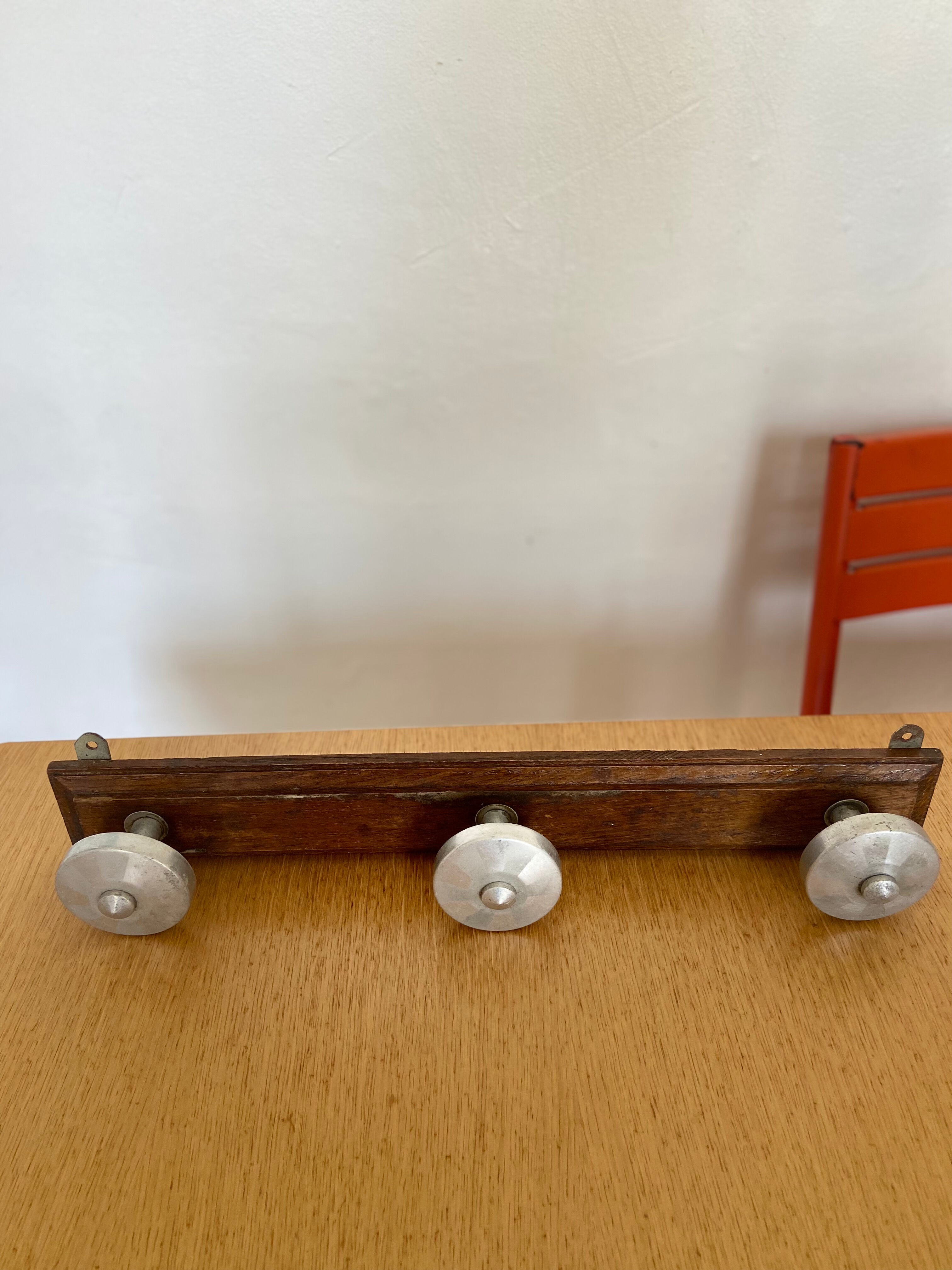 Vintage wood and aluminum patere