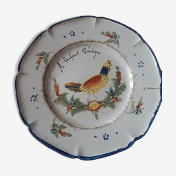 Old earthenware plate of Nevers Antoine Montagnon