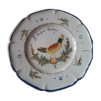 Old earthenware plate of Nevers Antoine Montagnon