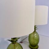 Paire de lampes en verre de Murano en forme d'ananas Art Déco italien avec abat-jours.