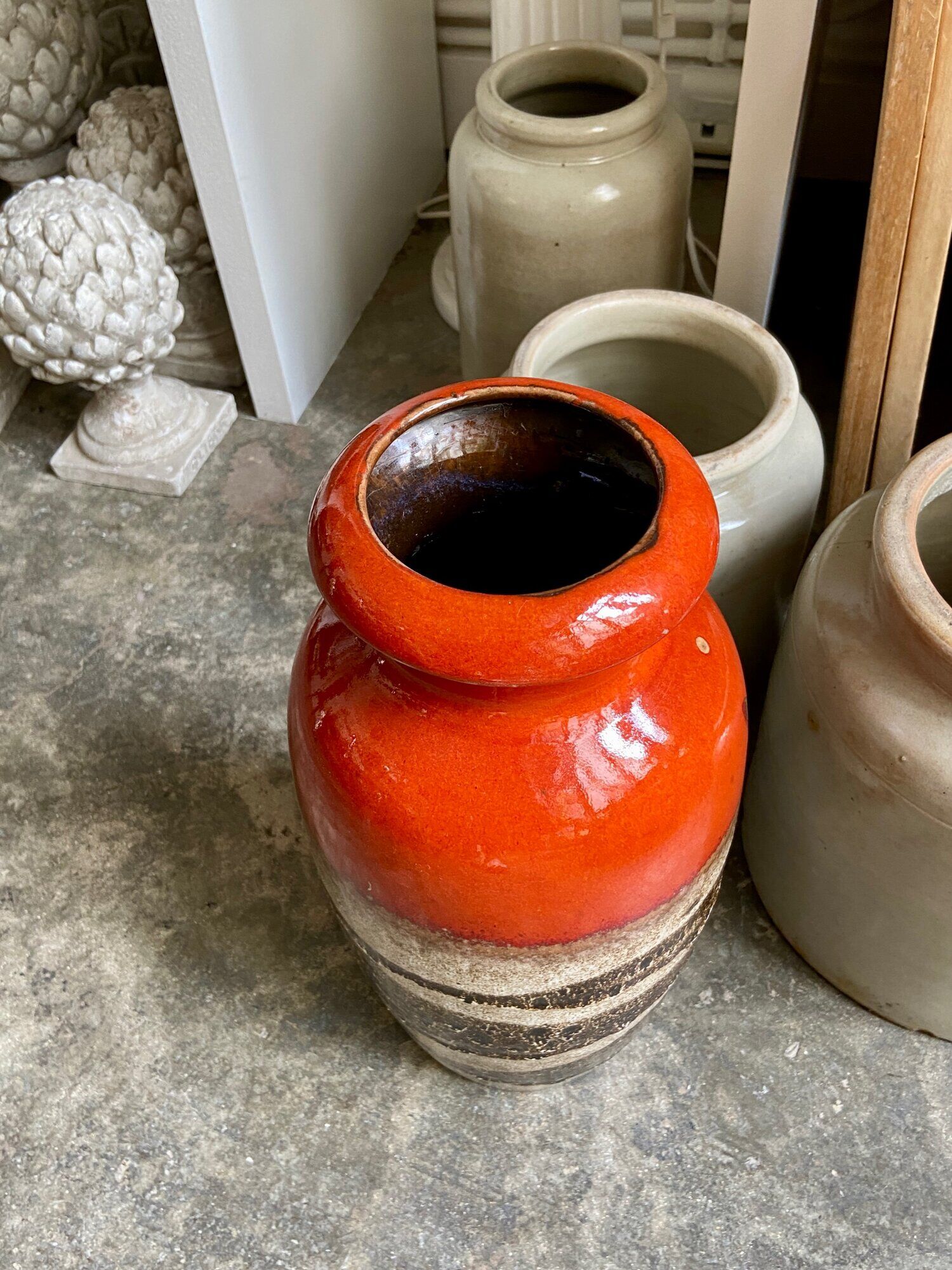 W. Germany vase in orange and beige glazed ceramic