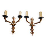 Pair of Empire style wall sconces in gilded bronze and Empire green, mid