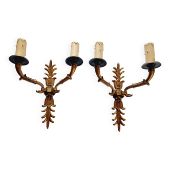 Pair of Empire style wall sconces in gilded bronze and Empire green, mid