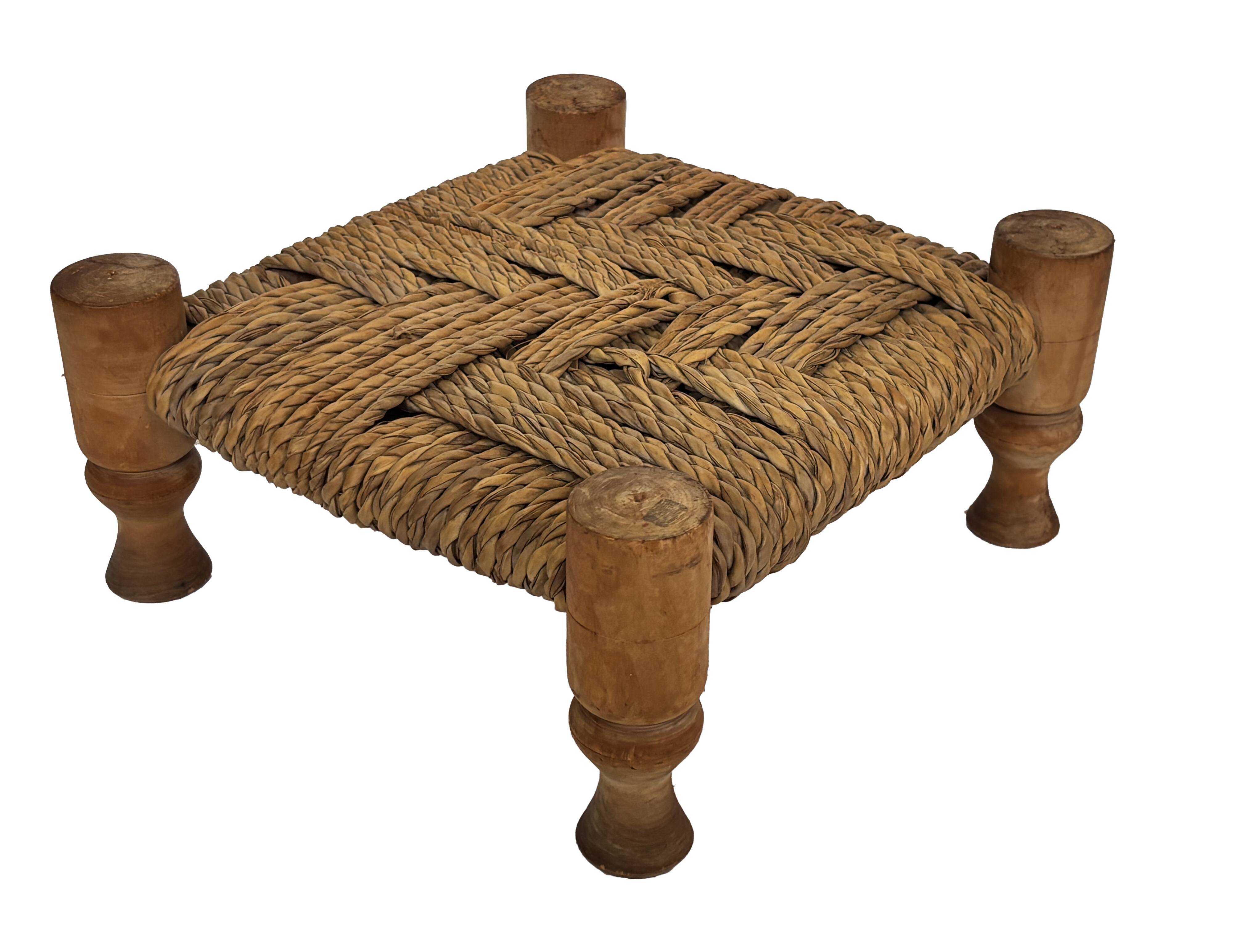 Vintage Footstool wood and rope, 1960s