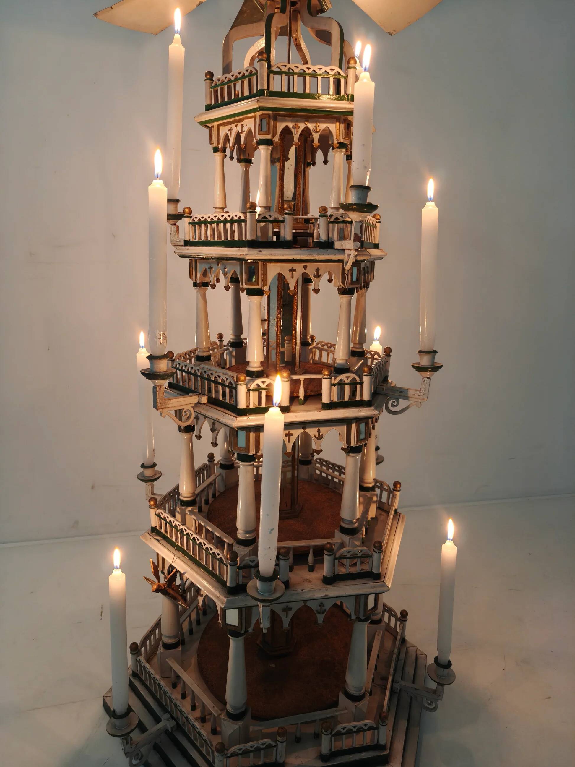 19th century handmade Christmas pyramid – rare and beautiful German folk art piece