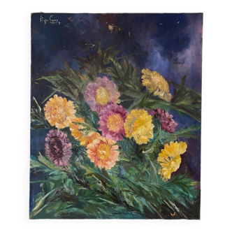 Oil on canvas still life with flowers by Ligo Bart 20th century