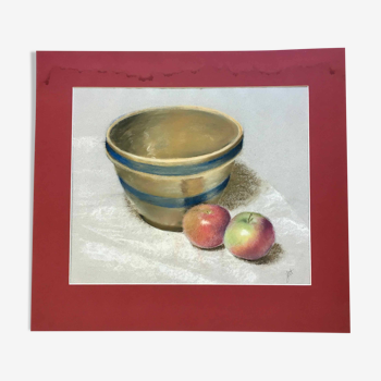 Pastel painting jar and apples