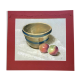 Pastel painting jar and apples