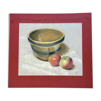 Tableau Pastel jarre et pommes