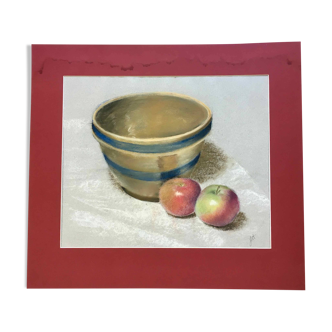 Pastel painting jar and apples