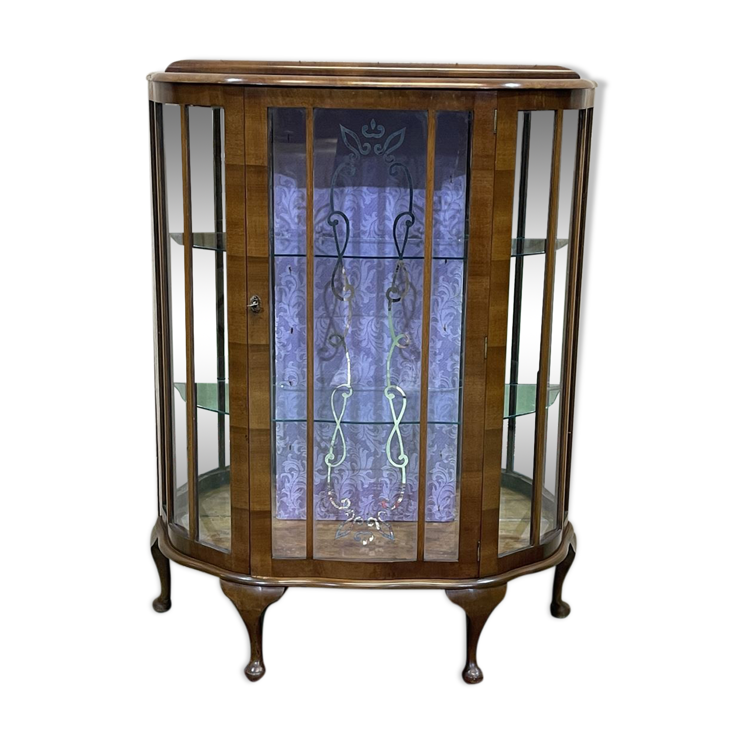 English walnut showcase from the 1930s