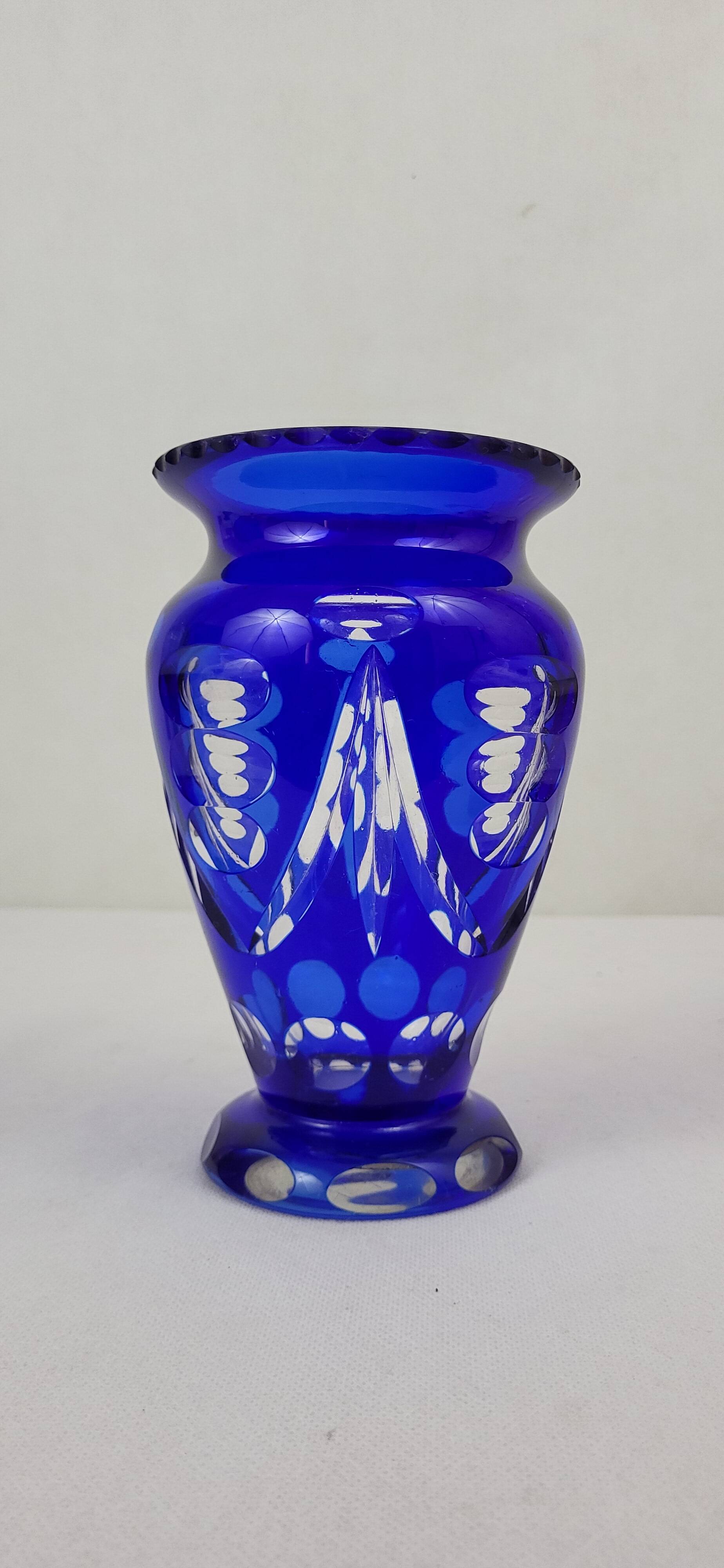 Cobalt blue crystal vase, Czechoslovakia