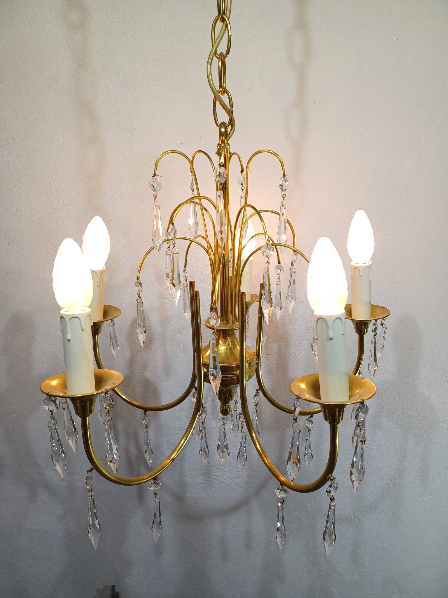 Lustre 5 lumières en laiton et cristal
