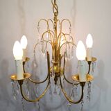 Lustre 5 lumières en laiton et cristal