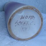 Ceramic vase with beige and purple background and flower decoration signed Orifits