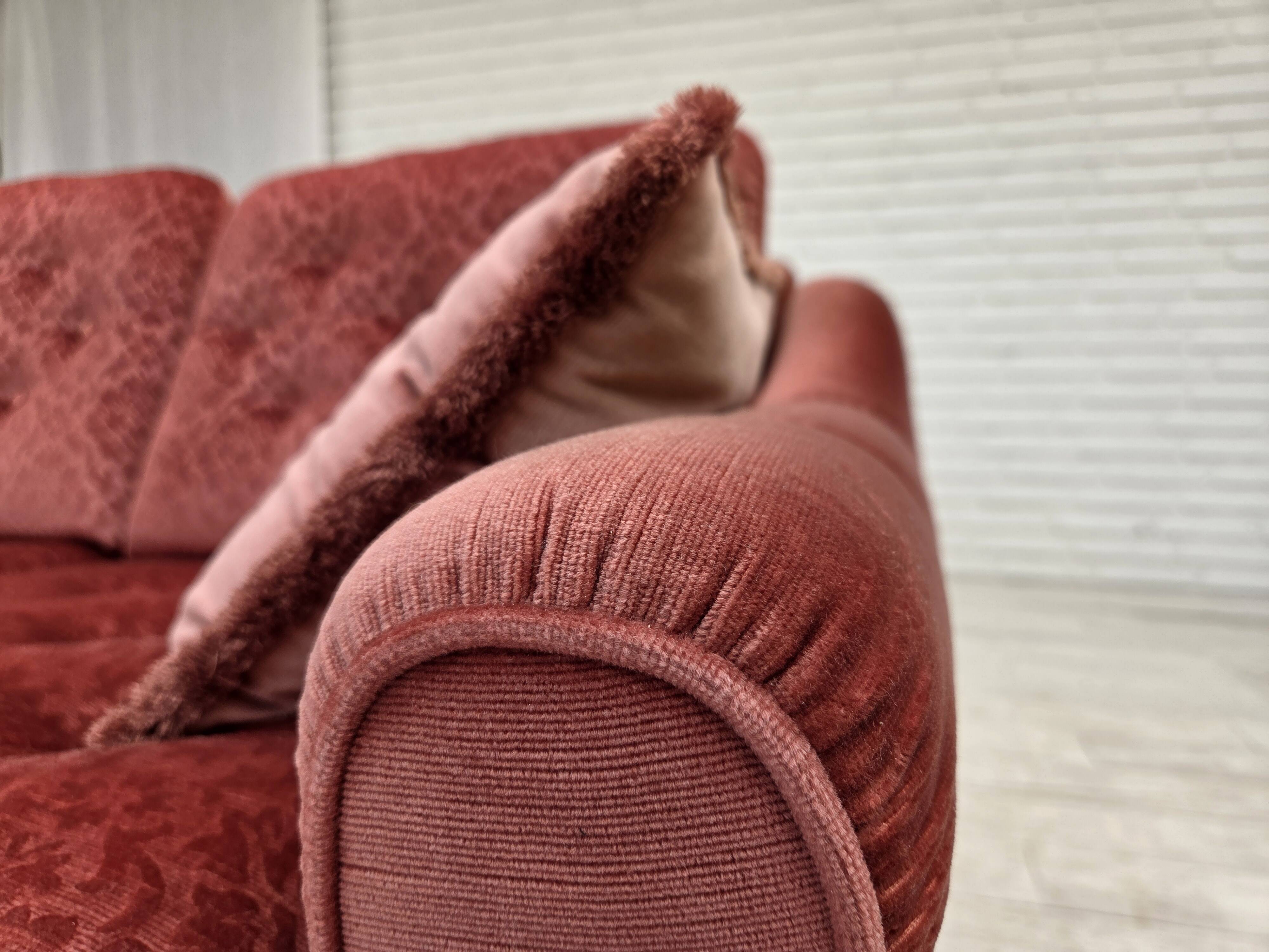 1980s, Scandinavian 2-seater sofa, pink furniture velour.