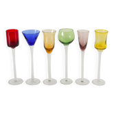 Set of 6 multicoloured liqueur glasses, designed in the 1970s.