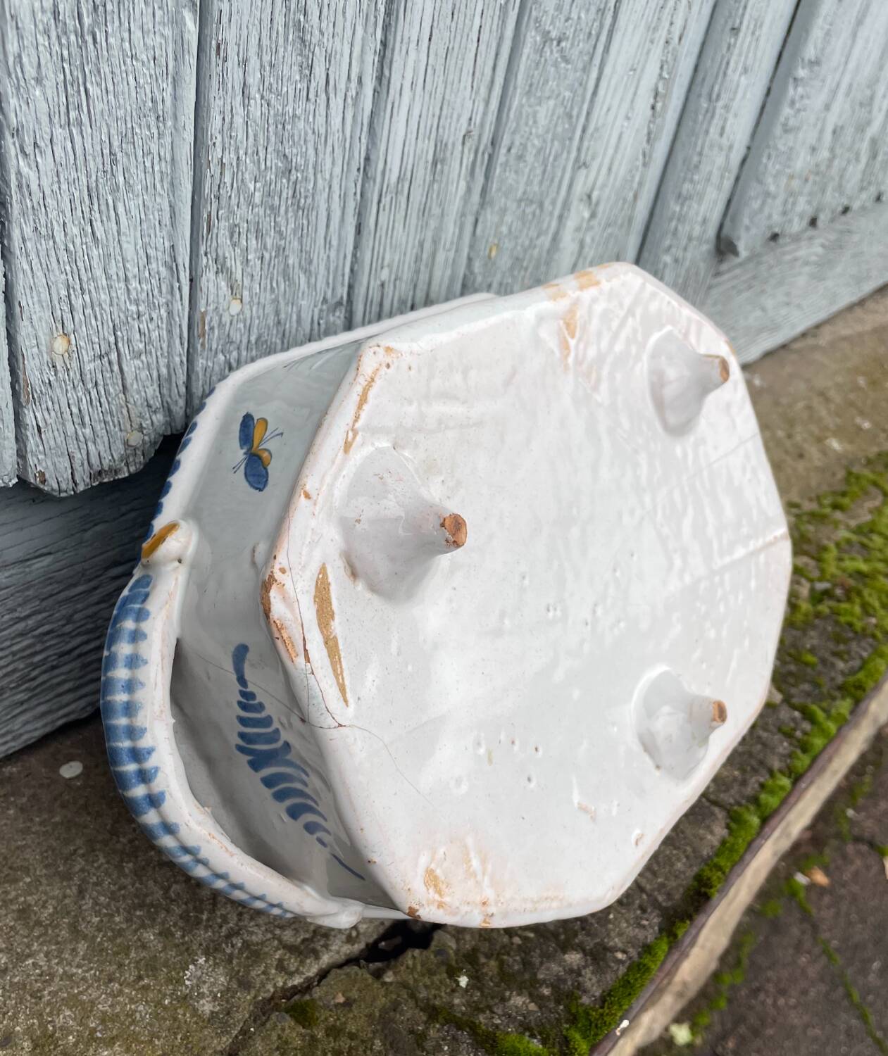 Rouen earthenware planter/cooler with flowers and foliage, 18th century